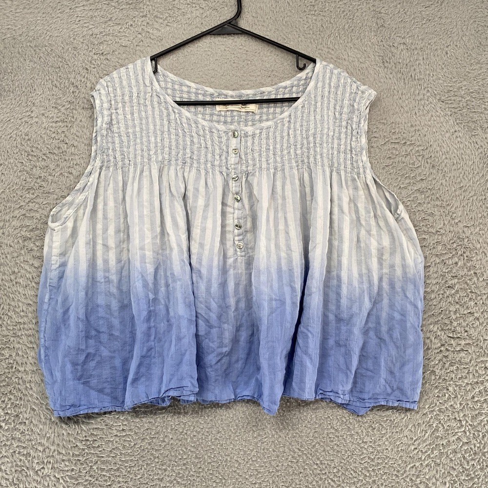 We The Free‎ Sleeveless Top Womens Large Blue Stripe Ombre Crinkle Boho Blouse